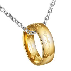 LOTR Gold Plated Lord of the Rings Hobbit Ring Necklace The One Ring of Power